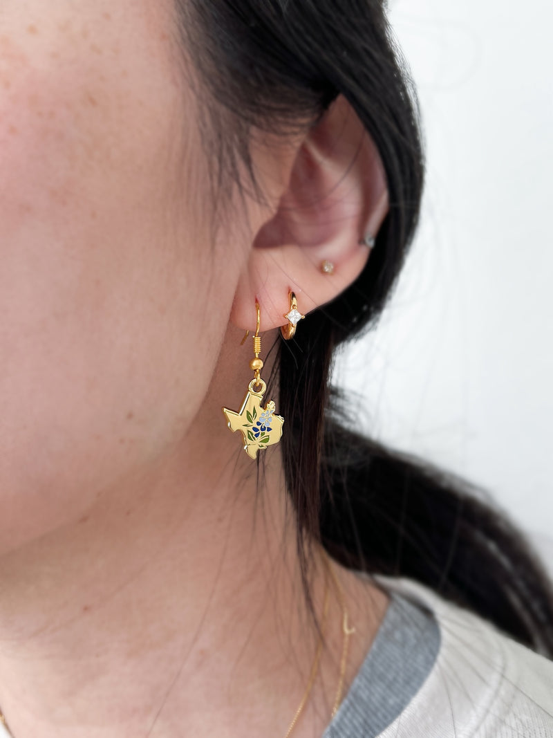 Texas Bluebonnet Hard Enamel Mini Gold Plated Earrings
