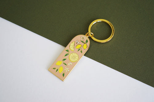 Peach Lemon Pattern Hard Enamel Gold Keychain