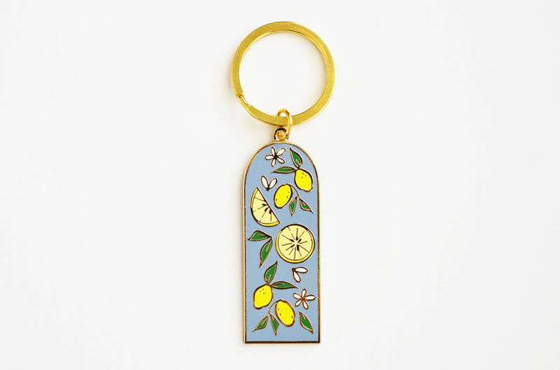 Cloud Blue Lemon Pattern Hard Enamel Gold Keychain