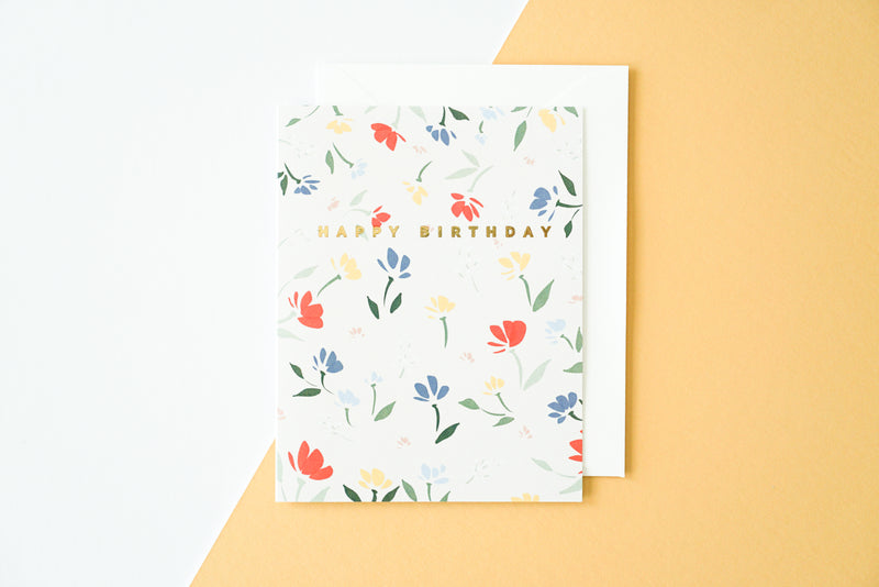 Happy Birthday Wildflowers Pattern Gold Foil Card