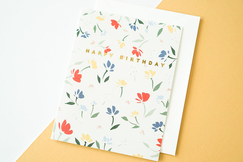 Happy Birthday Wildflowers Pattern Gold Foil Card