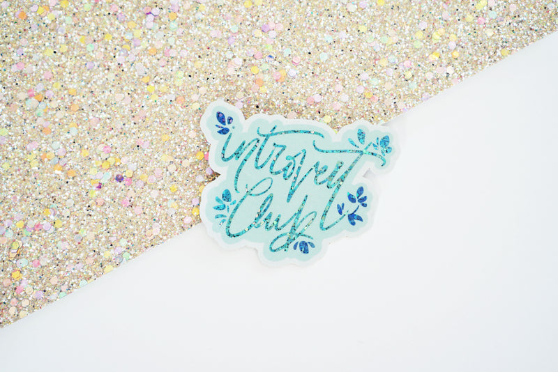 Blue Introvert Club Glossy Glitter Vinyl Sticker
