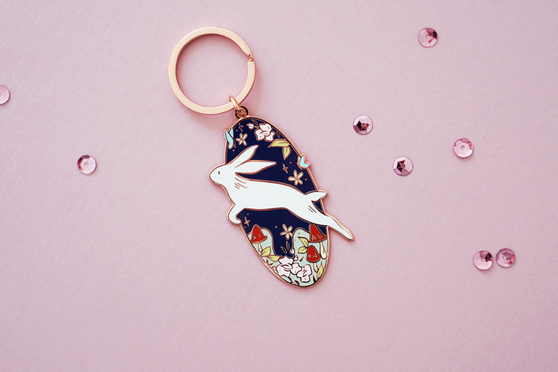 Storybook Rabbit Hard Enamel Rose Gold Keychain
