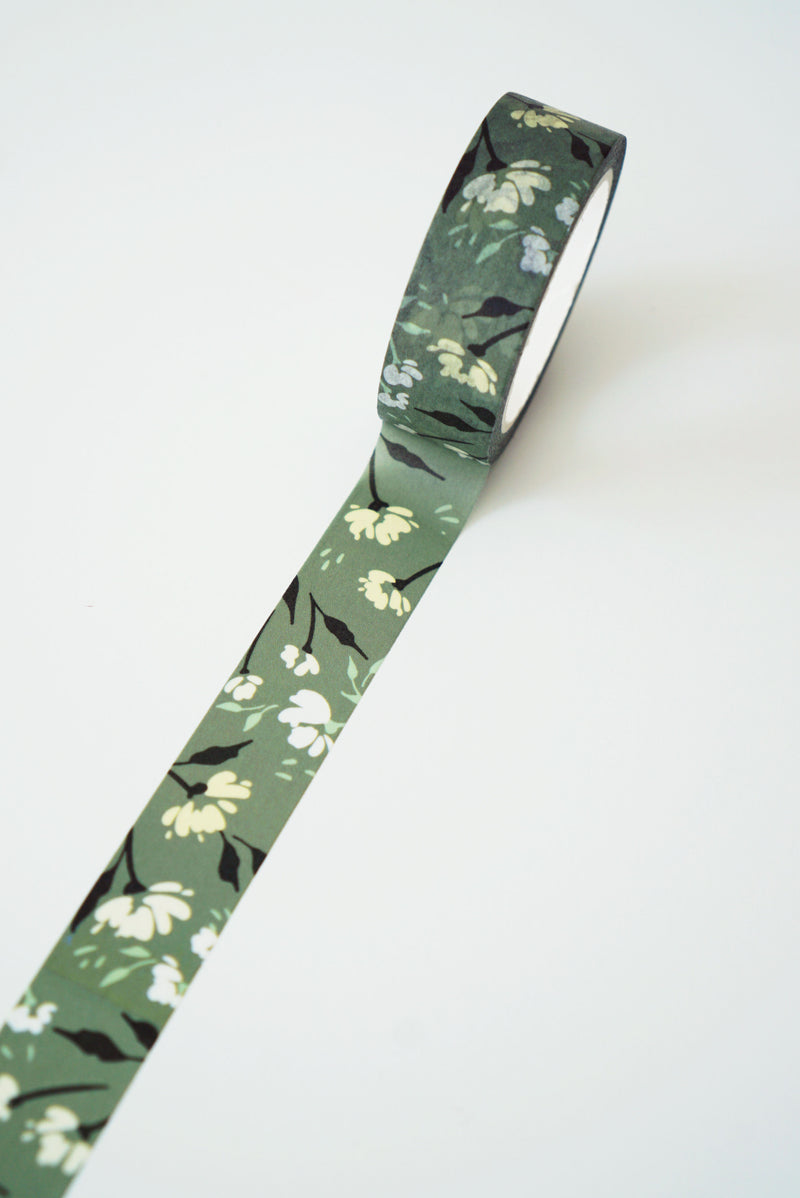 Elegant Green Floral Pattern Washi Tape