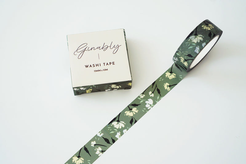 Elegant Green Floral Pattern Washi Tape