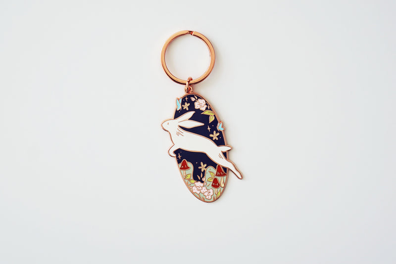 Storybook Rabbit Hard Enamel Rose Gold Keychain