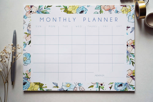 Blue Watercolor Monthly Planner