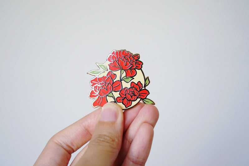 Red Floral Badge Pin