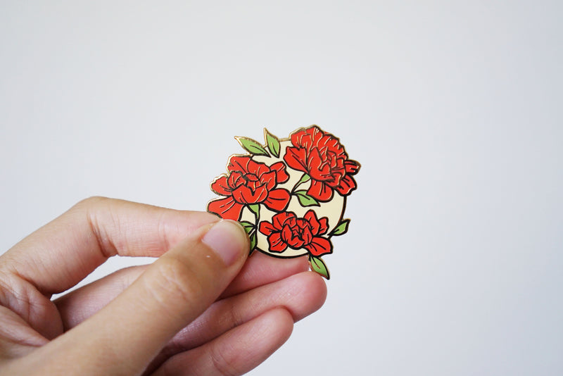 Red Floral Badge Pin