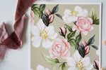 Roses and Poppy Flowers - Sage Pattern