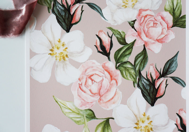 Roses and Poppy Flowers - Mauve Pattern