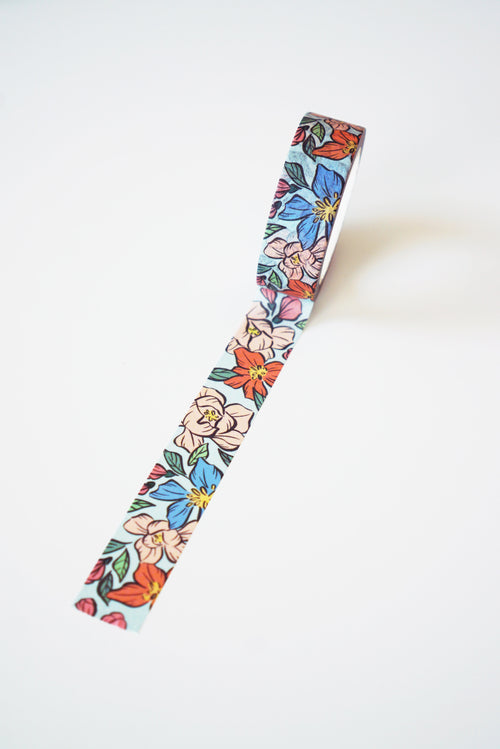 Blue Floral Illustration Washi Tape