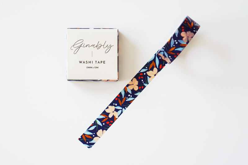 Navy Floral Bronze Foil Washi Tape