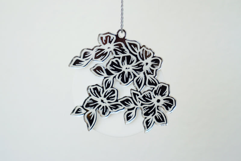White and Silver Floral Etch Ornament