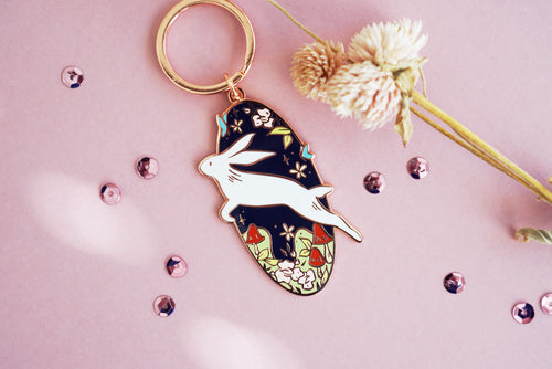 Storybook Rabbit Hard Enamel Rose Gold Keychain