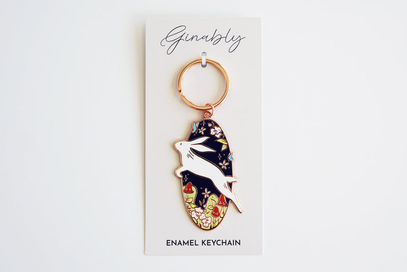 Storybook Rabbit Hard Enamel Rose Gold Keychain
