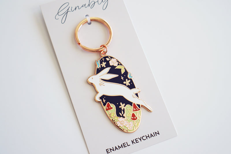 Storybook Rabbit Hard Enamel Rose Gold Keychain