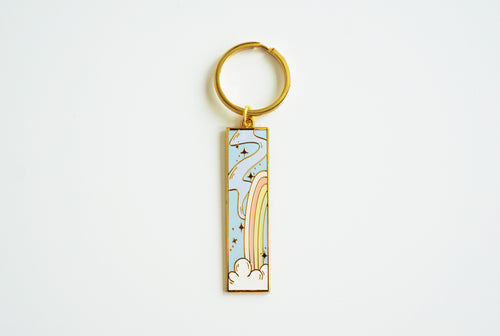 Limited Edition, White Glitter Rainbow Hard Enamel Gold Keychain