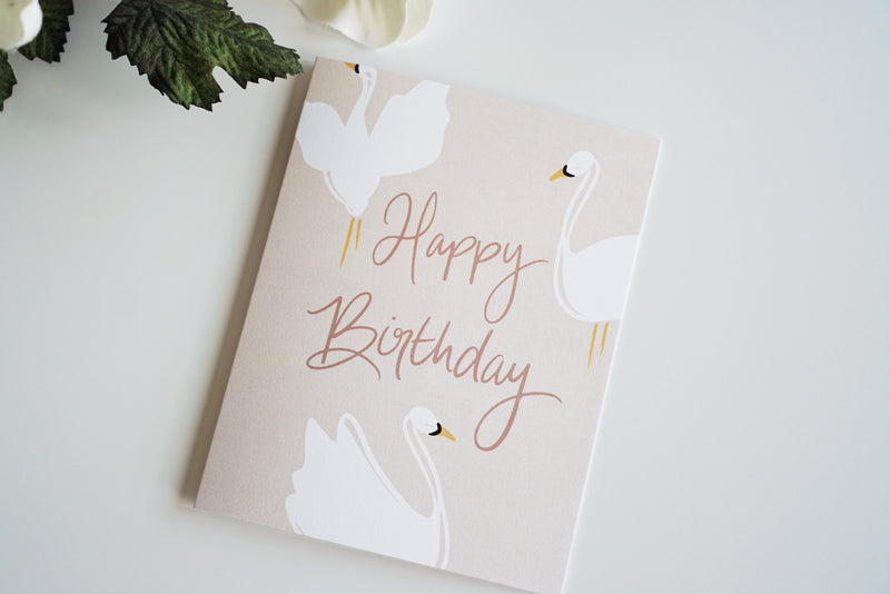 Swan Themed Happy Birthday Card