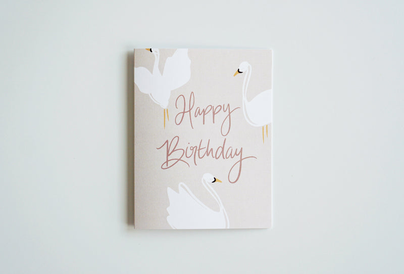 Swan Themed Happy Birthday Card