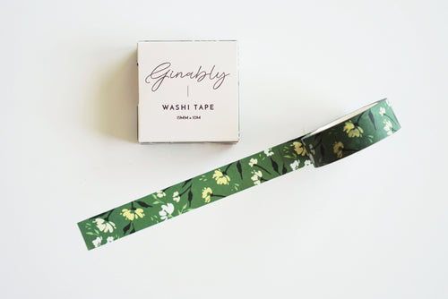 Vivid Green and Cream Floral Pattern Washi Tape