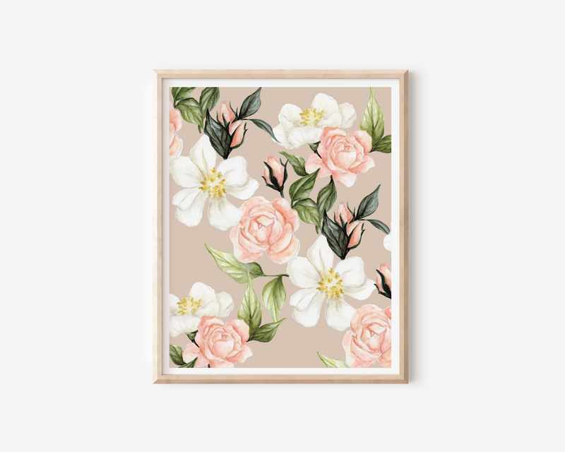 Roses and Poppy Flowers - Mauve Pattern