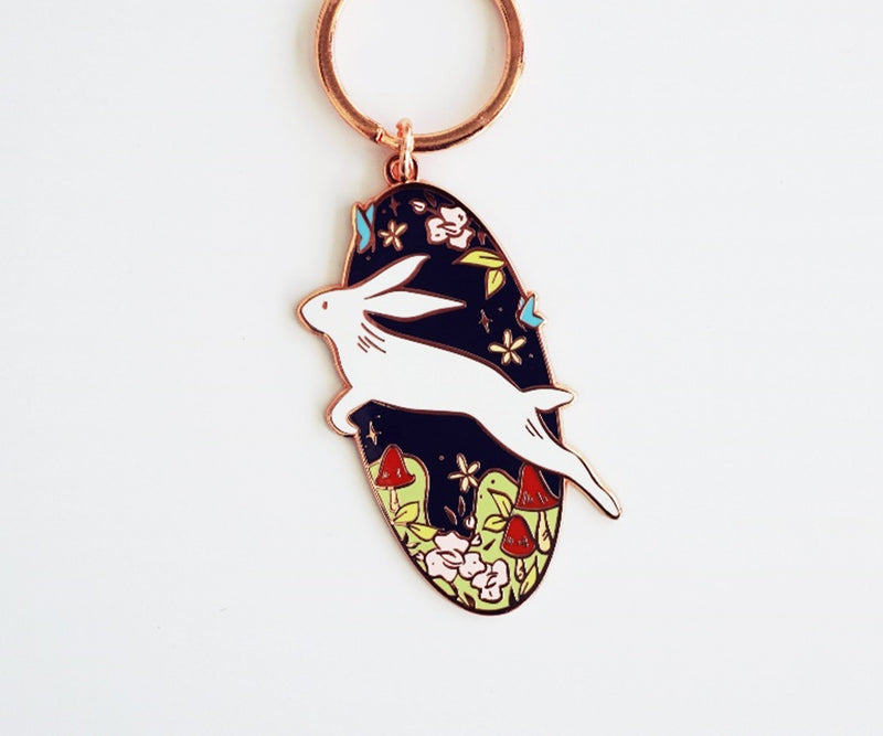 Storybook Rabbit Hard Enamel Rose Gold Keychain