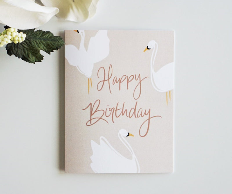 Swan Themed Happy Birthday Card