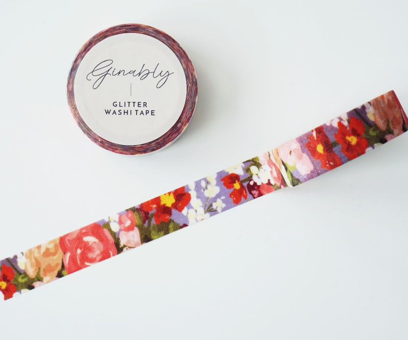 Blue Glitter Floral Washi Tape