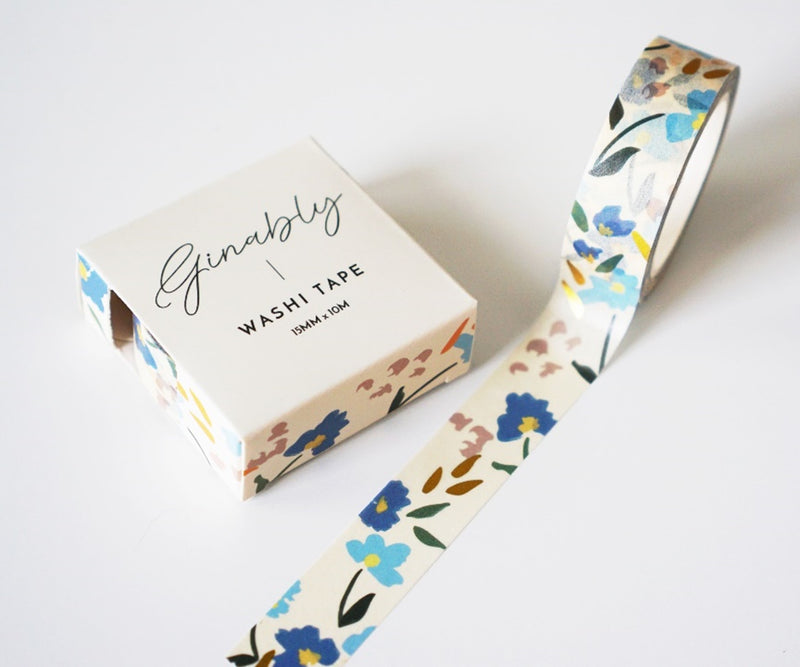 Blue Floral Gold Foil Washi Tape