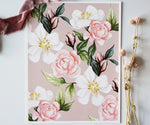 Roses and Poppy Flowers - Mauve Pattern