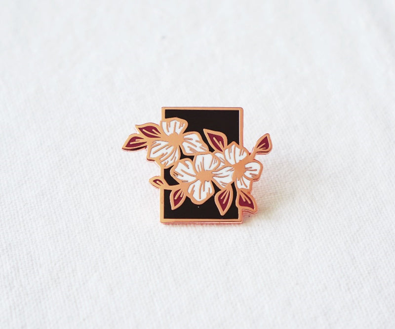 Black and Rose Gold Floral Pin