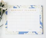 Blue and Gold Floral Monthly Planner