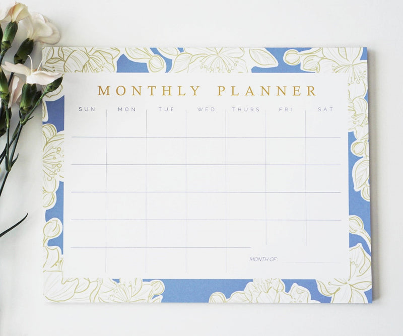 Blue and Gold Floral Monthly Planner