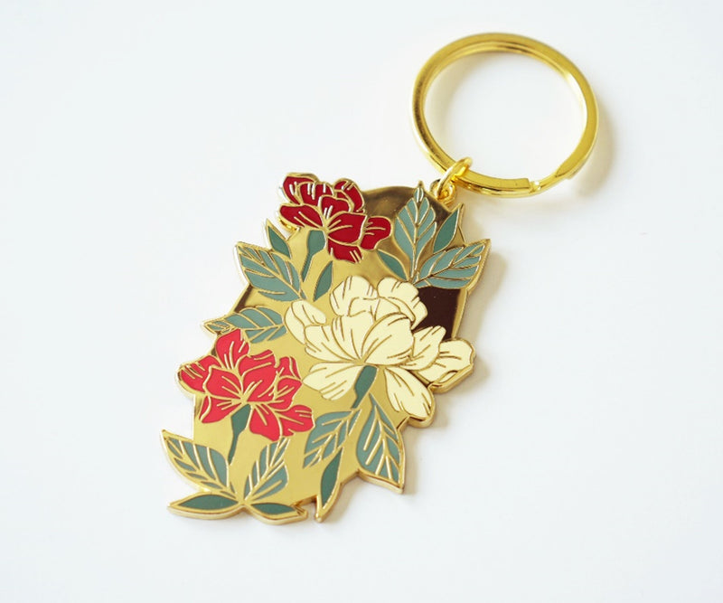 Cottage Florals Hard Enamel Gold Keychain