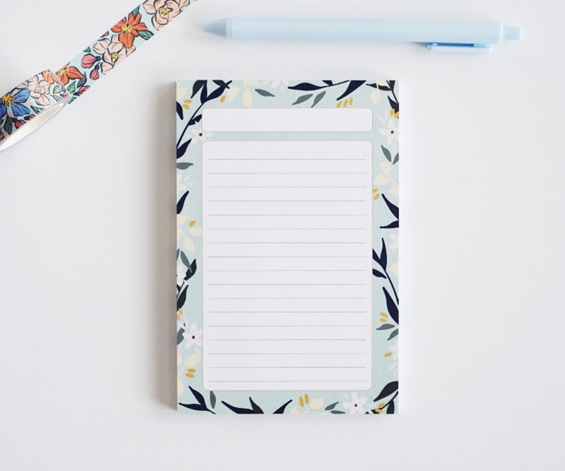 Mint Floral Lined Notepad
