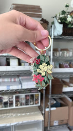 Cottage Florals Hard Enamel Gold Keychain
